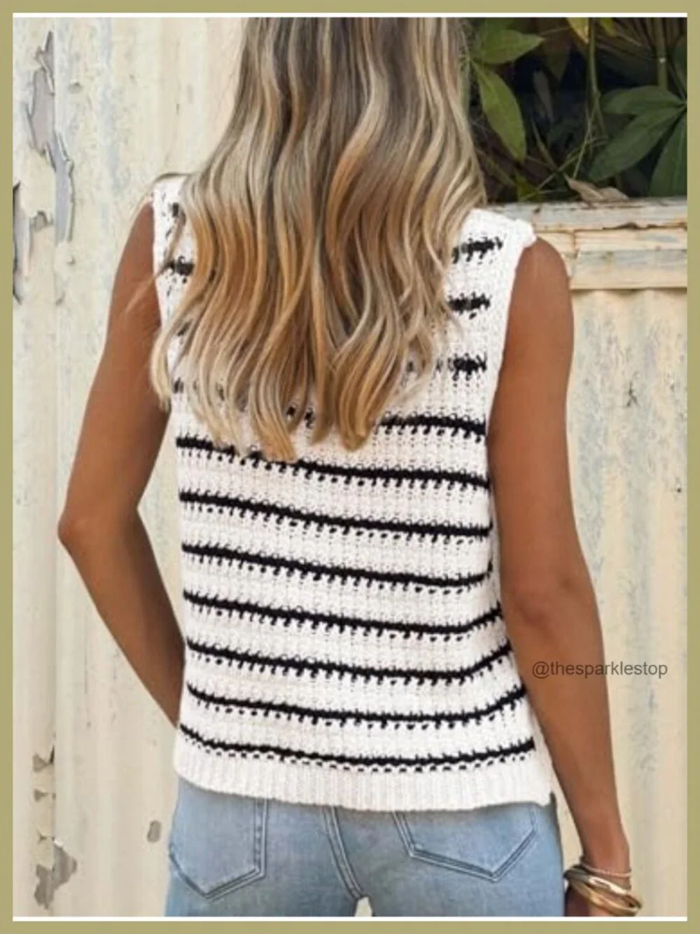 Womens Sleeveless Sweater Vest Summer Striped Tank Top Side Split Knit